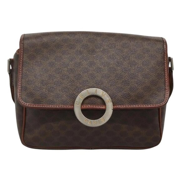 CELINE Macadam Canvas Shoulder Bag PVC Leather Brown - Picture 2 of 16